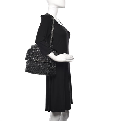 Valentino Garavani Craquele Nappa Large Rockstud Spike Shoulder Bag Black 2 of 12