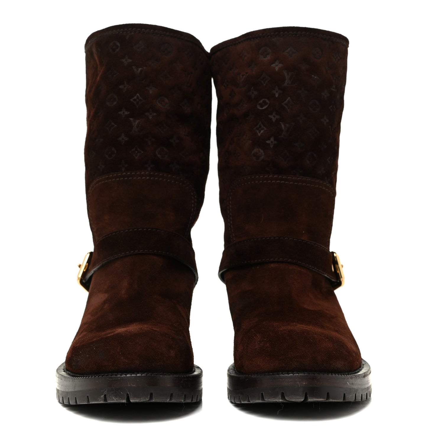 Suede Monogram Low Boots 37.5 Brown