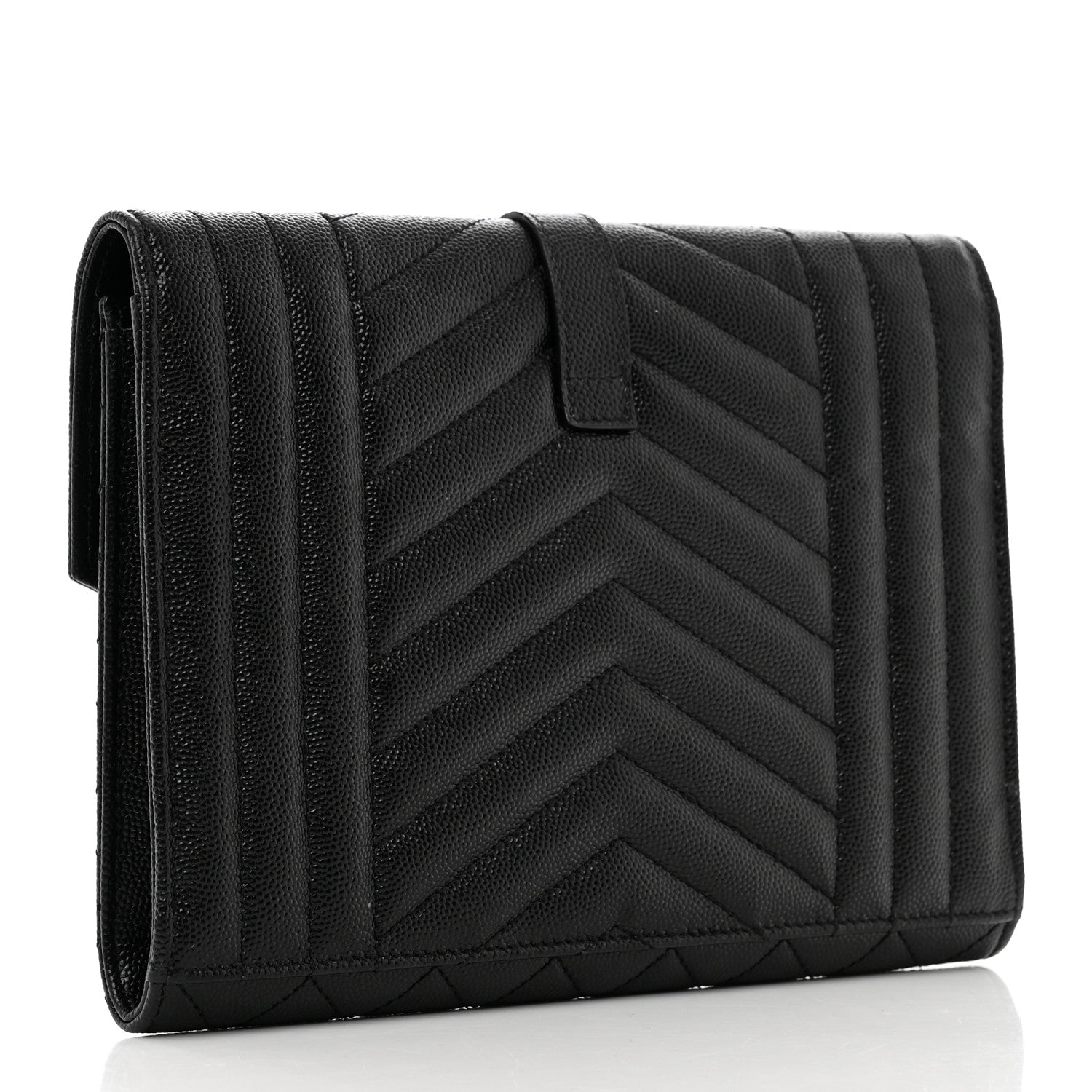 Saint Laurent Grain De Poudre Textured Mixed Matelasse Triquilt Monogram Clutch Black 3 of 8