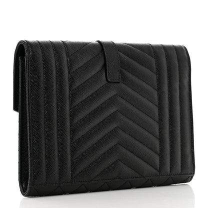 Saint Laurent Grain De Poudre Textured Mixed Matelasse Triquilt Monogram Clutch Black 3 of 8