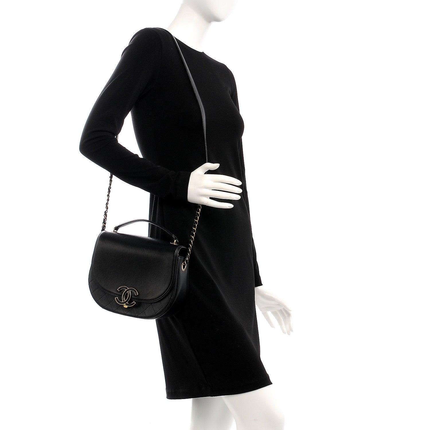 Chanel Shiny Calfskin Goatskin Quilted Medium Coco Curve Messenger Flap Black 2 of 8