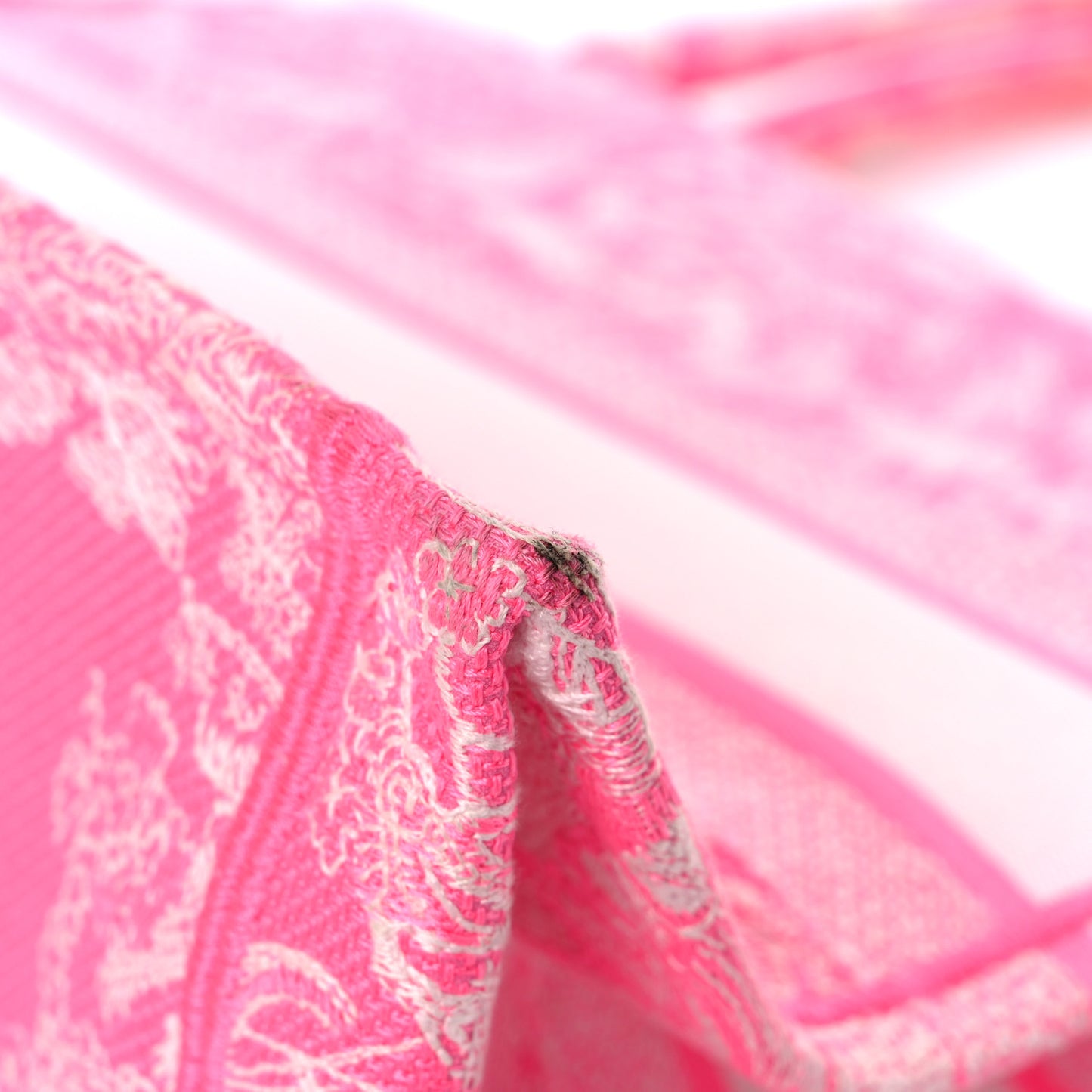 Canvas Embroidered Medium Toile De Jouy Reverse Book Tote Fluorescent Pink