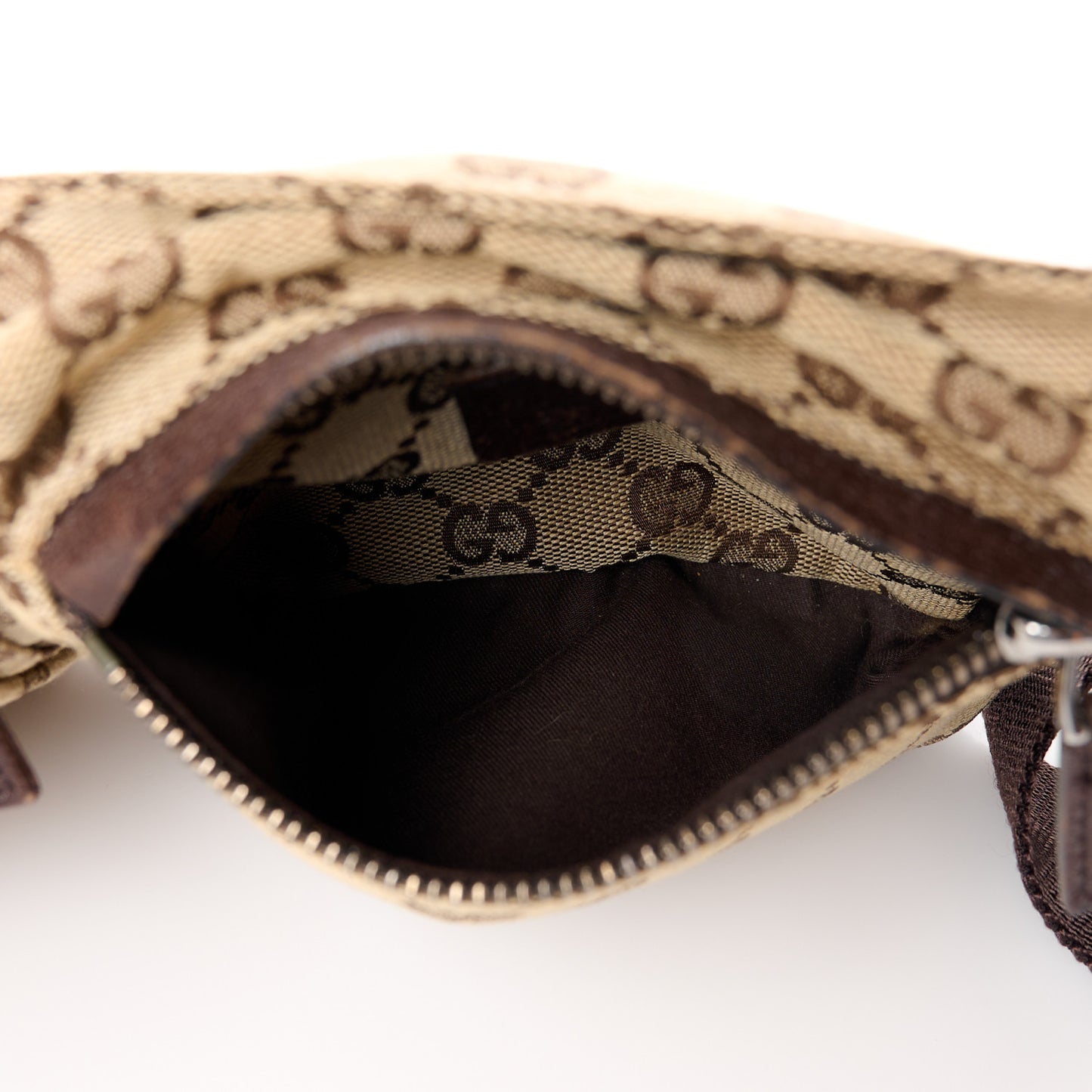 GG Monogram Web Double Pocket Belt Bag Dark Brown