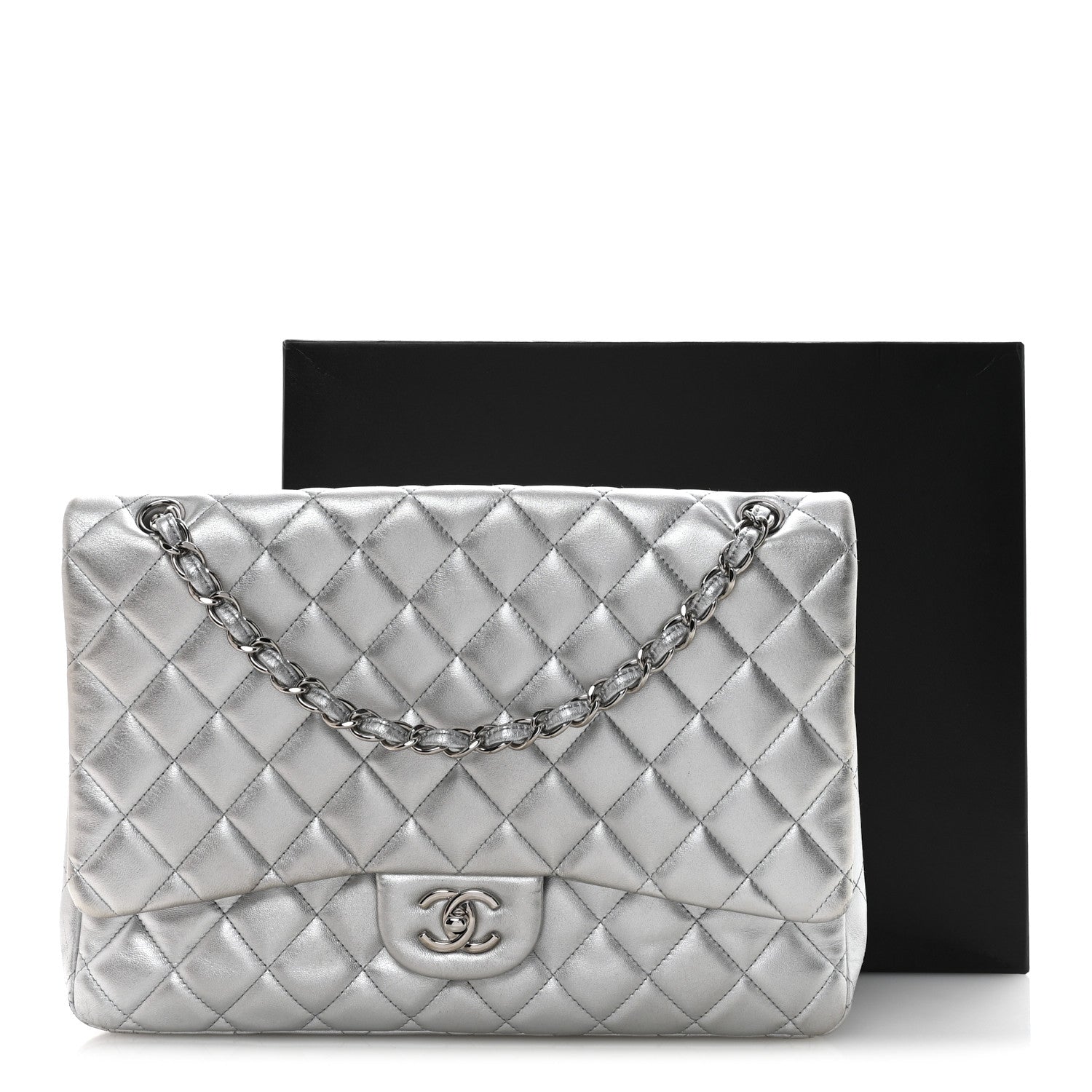 Chanel Metallic Lambskin Quilted Maxi Single Flap Silver 1818257