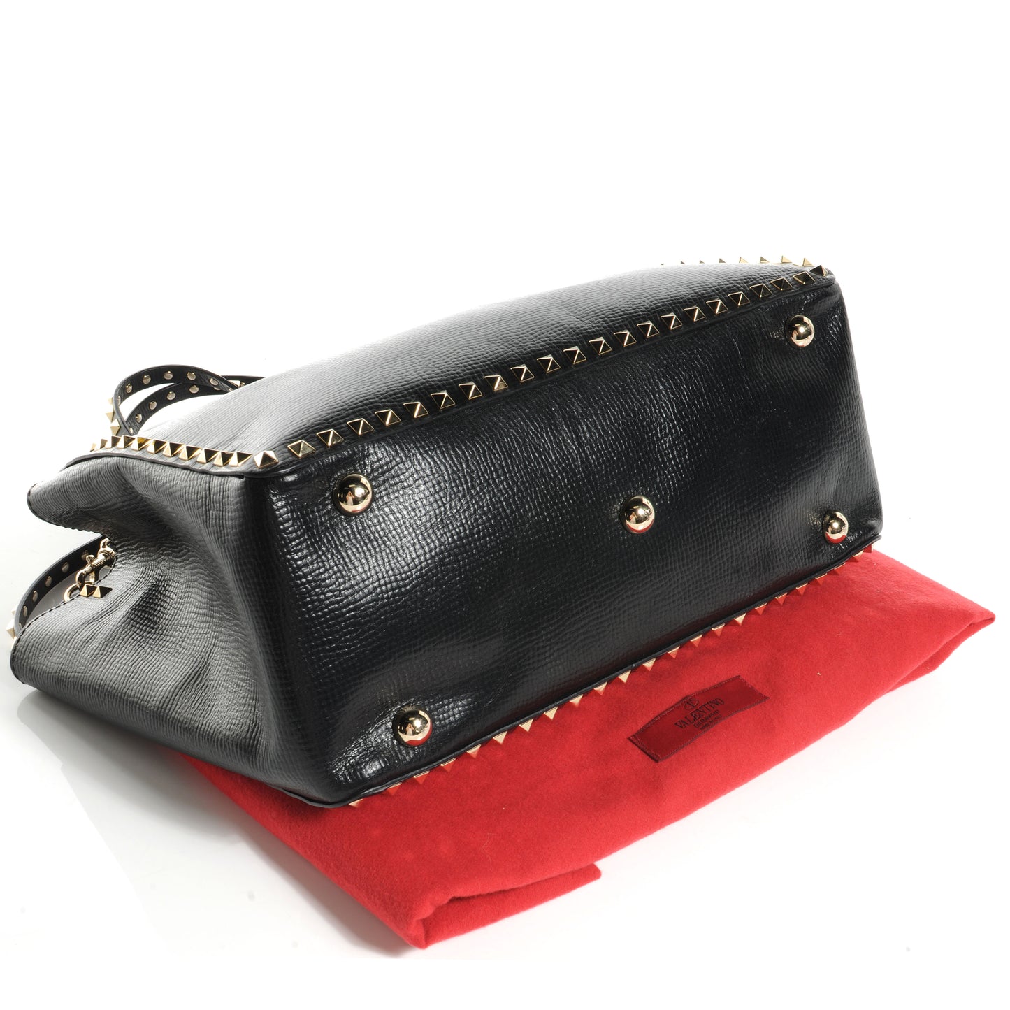 Textured Calfskin Medium Rockstud Tote Black