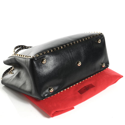 Valentino Garavani Textured Calfskin Medium Rockstud Tote Black 4 of 9