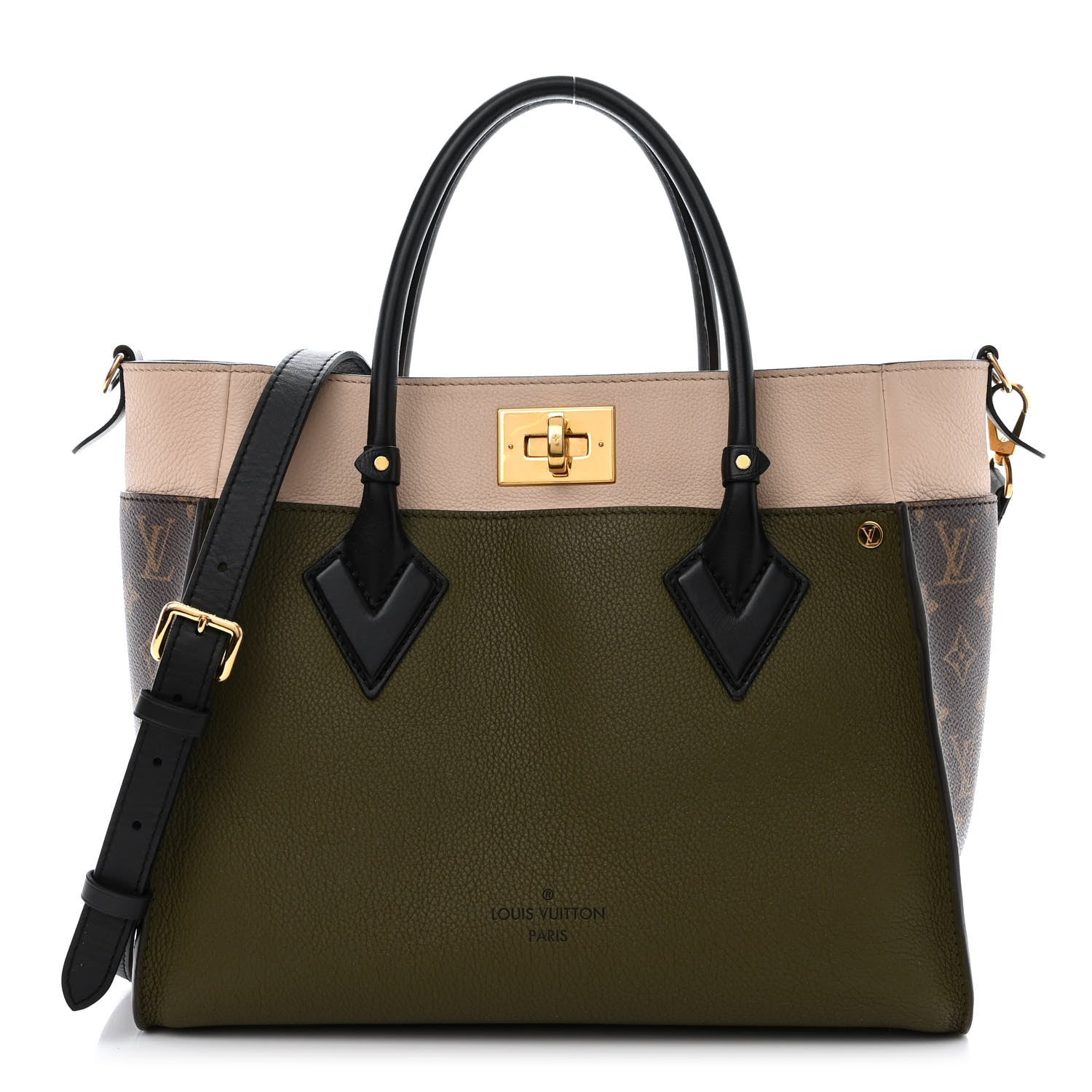Louis Vuitton Calfskin Monogram On My Side MM Laurier Green Toffee Latte Beige 1 of 10