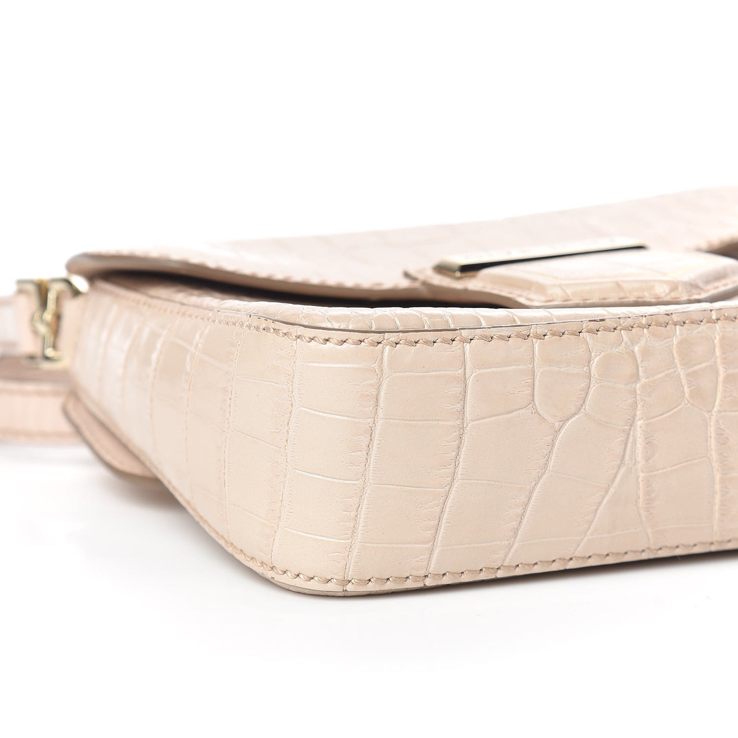 Calfskin Crocodile Embossed Mini Nobile Shoulder Bag Nude Pink