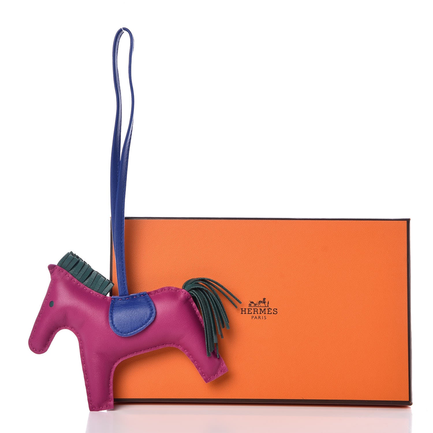 Hermes Milo Lambskin Grigri Rodeo Horse Bag Charm MM Rose Pourpre Malachite Bleu Electrique 4 of 4