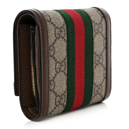 Gucci GG Supreme Monogram Textured Calfskin Web Ophidia Card Case Wallet Beige Ebony New Acero 3 of 8
