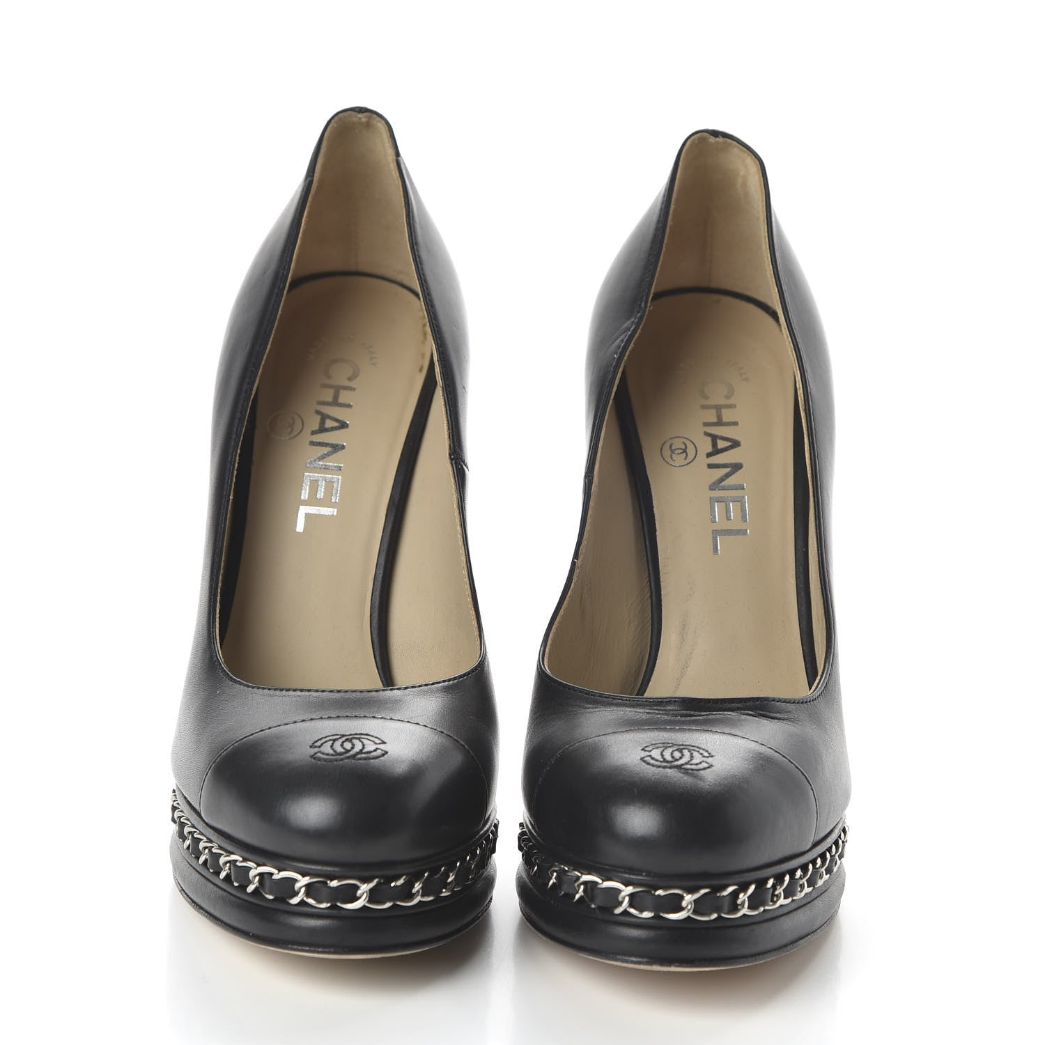 Chanel Calfskin CC Cap Toe Platform Chain Pumps 37 Black 2 of 8