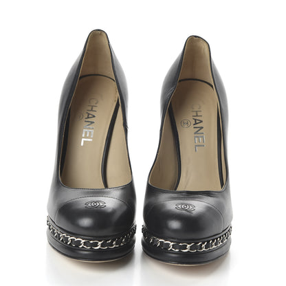 Chanel Calfskin CC Cap Toe Platform Chain Pumps 37 Black 2 of 8