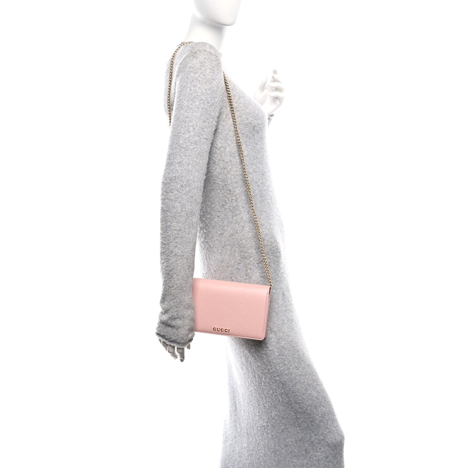 Gucci Textured Calfskin Script Logo Wallet On Chain Light Pink 2 of 11