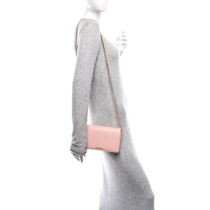 Gucci Textured Calfskin Script Logo Wallet On Chain Light Pink 2 of 11