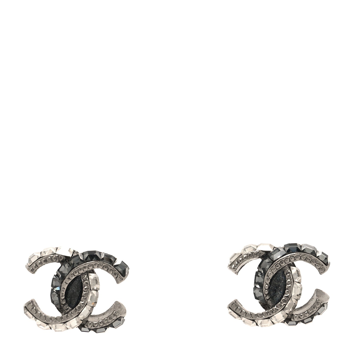 Baguette Crystal CC Earrings Silver Black