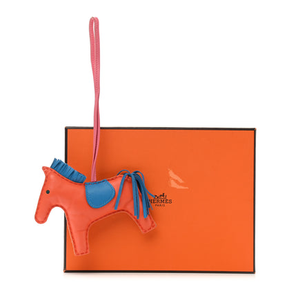 Hermes Milo Lambskin Grigri Rodeo Horse Bag Charm MM Orange Poppy Bleu Izmir Rose Azalee 5 of 5