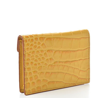 MCM Calfskin Crocodile Embossed Flap Card Holder Golden Mango 3 of 9
