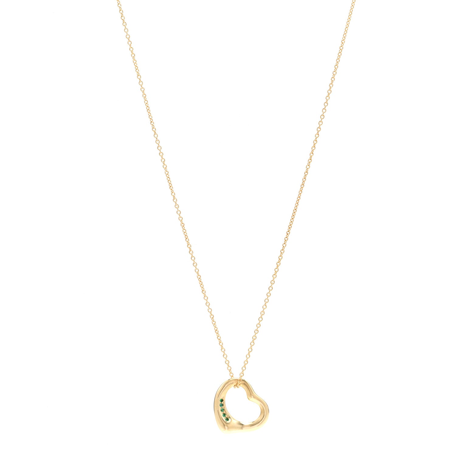 Tiffany 18K Yellow Gold Emerald 16mm Elsa Peretti Open Heart Pendant Necklace 1 of 5