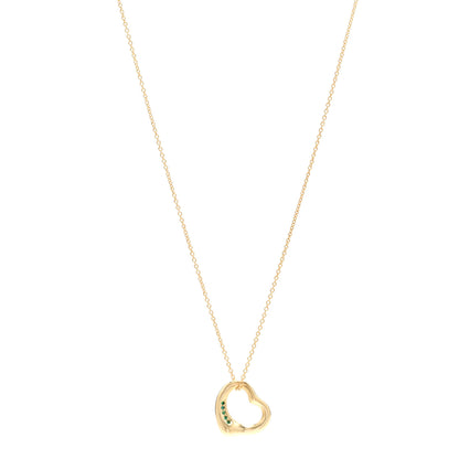 Tiffany 18K Yellow Gold Emerald 16mm Elsa Peretti Open Heart Pendant Necklace 1 of 5