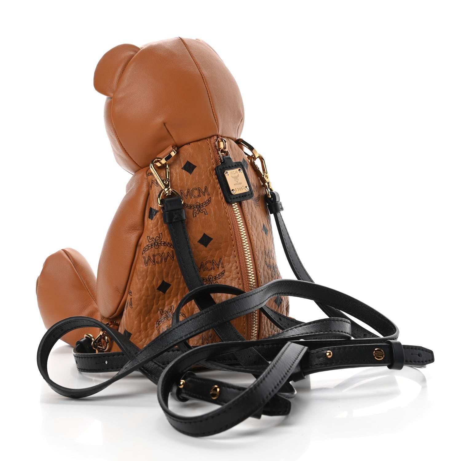 MCM Calfskin Visetos Bear Zoo Doll Backpack Cognac 3 of 10