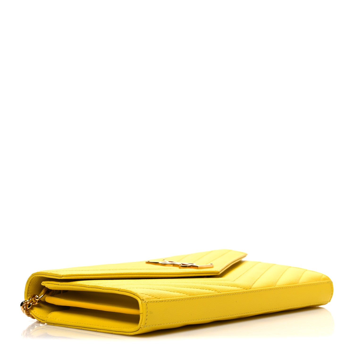 Saint Laurent Grain De Poudre Matelasse Chevron Monogram Chain Wallet Yellow 4 of 11