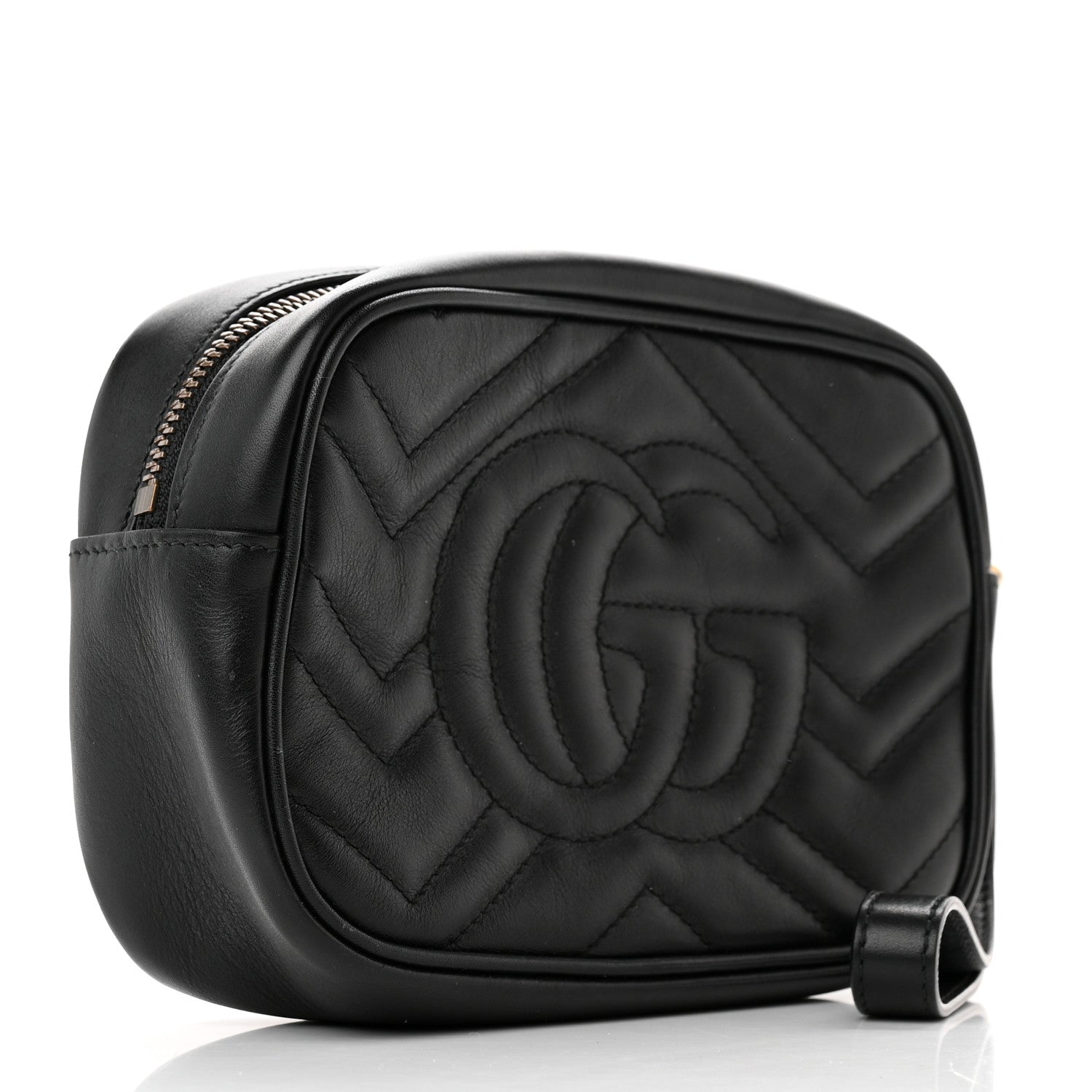 Gucci Calfskin Matelasse Mini GG Marmont Wrist Wallet Black 3 of 12