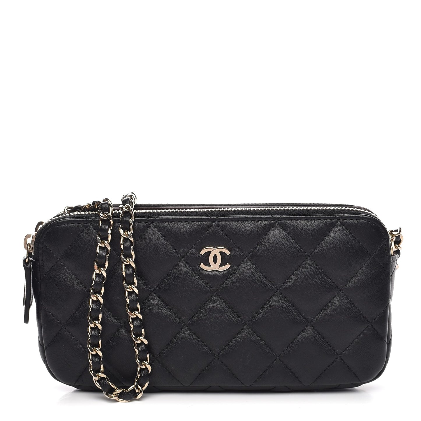Lambskin Quilted Small Clutch With Chain Black