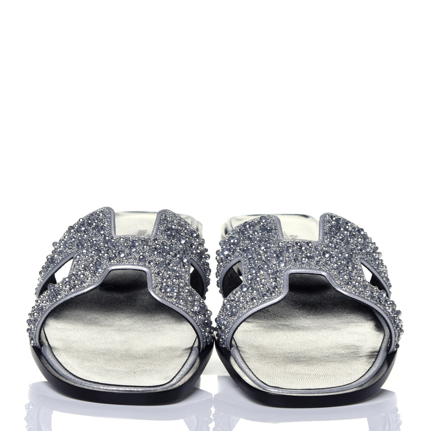 Hermes Suede Goatskin Crystal Oran Sandals 39.5 Gris Argente 2 of 7