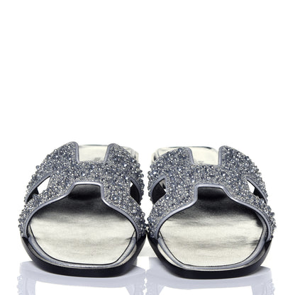 Hermes Suede Goatskin Crystal Oran Sandals 39.5 Gris Argente 2 of 7