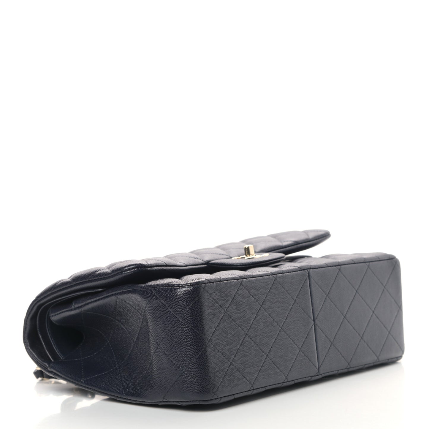 Caviar Quilted Jumbo Double Flap Navy Blue