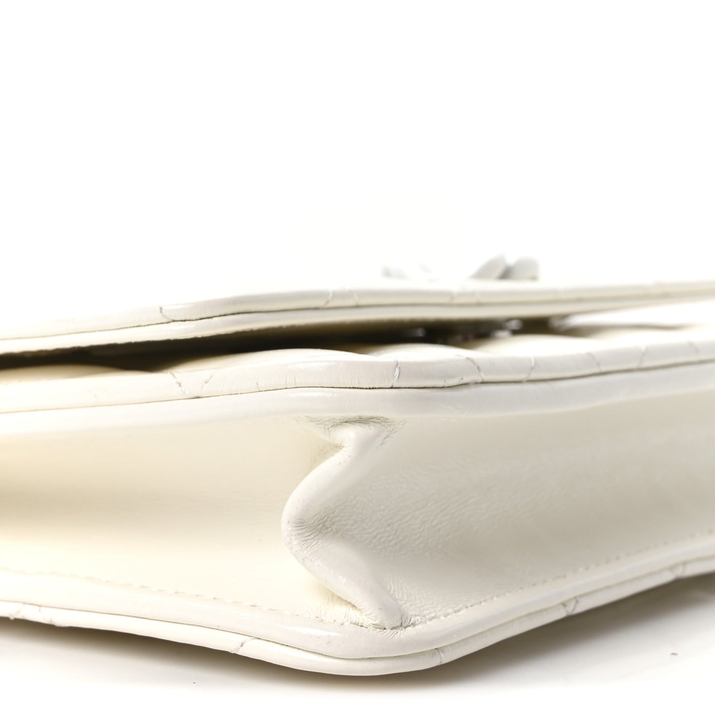 Shiny Lambskin Quilted Monochrome Wallet on Chain WOC White