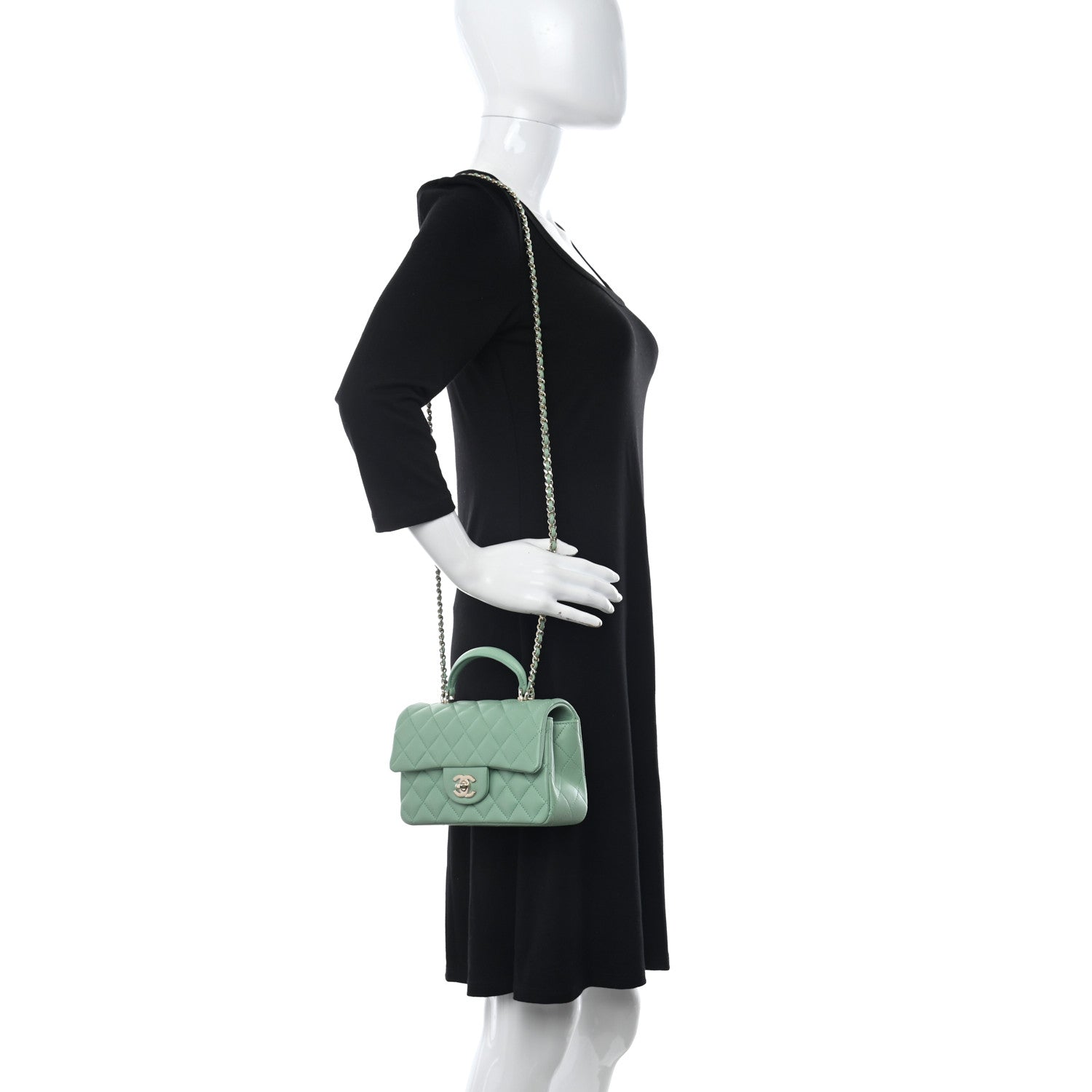 Chanel Lambskin Quilted Mini Top Handle Rectangular Flap Light Green 2 of 12