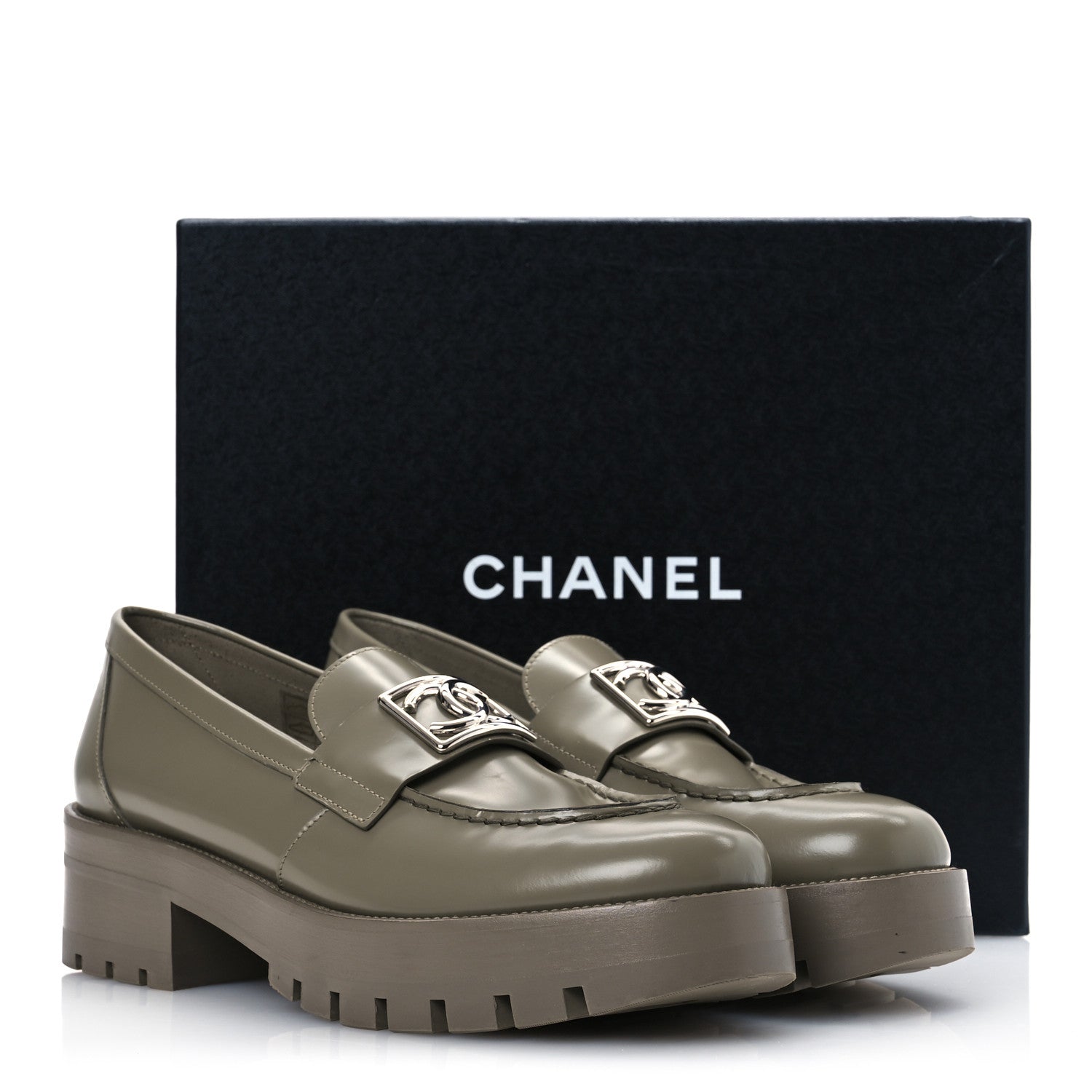 Chanel Calfskin Metal CC Loafers 40 Khaki 15 of 15
