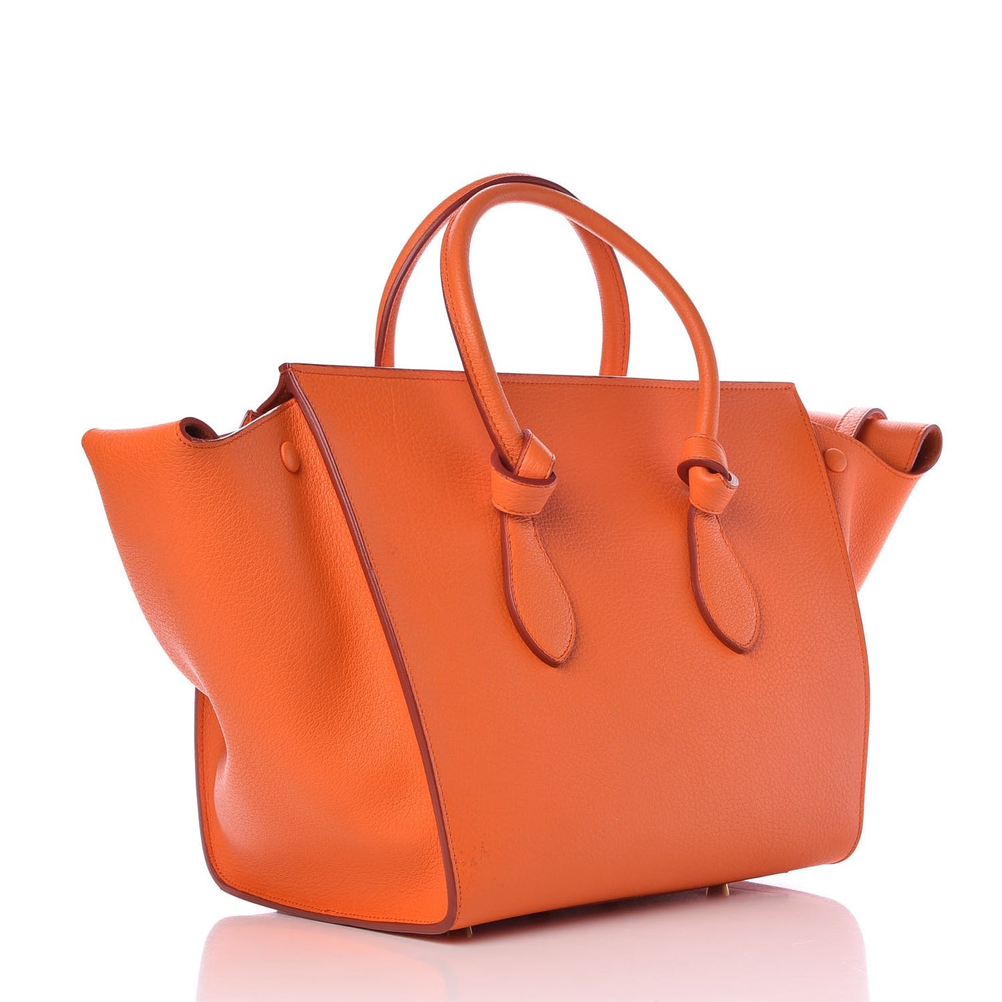 Grained Calfskin Small Tie Knot Tote Bright Orange