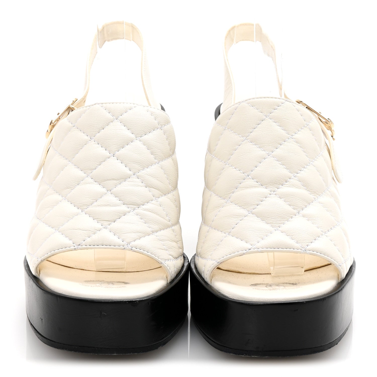 Chanel Lambskin Quilted Peep Toe Wedge Sandals 38 White 2 of 10