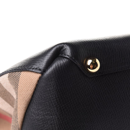 Burberry Grainy Calfskin House Check Medium Banner Tote Black 9 of 12