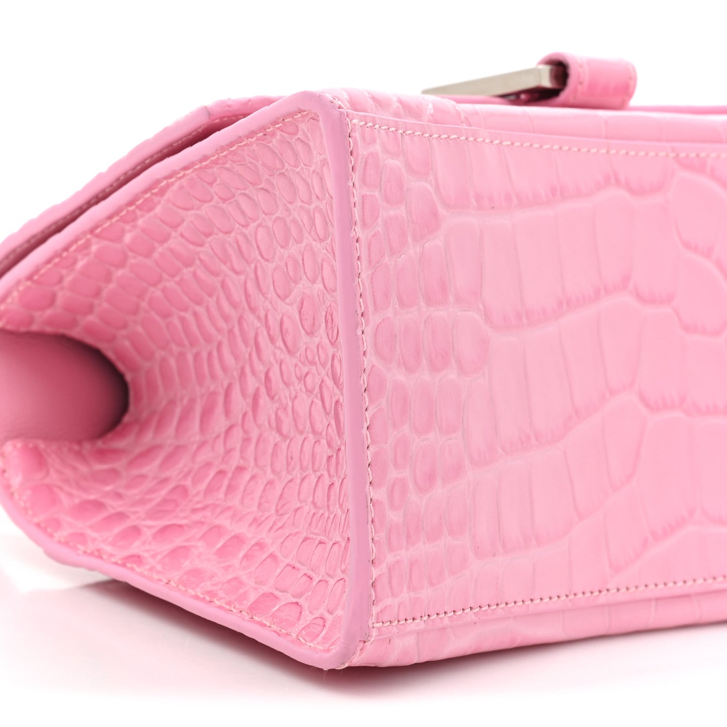 Shiny Calfskin Crocodile Embossed Small Hourglass Top Handle Bag Candy Pink