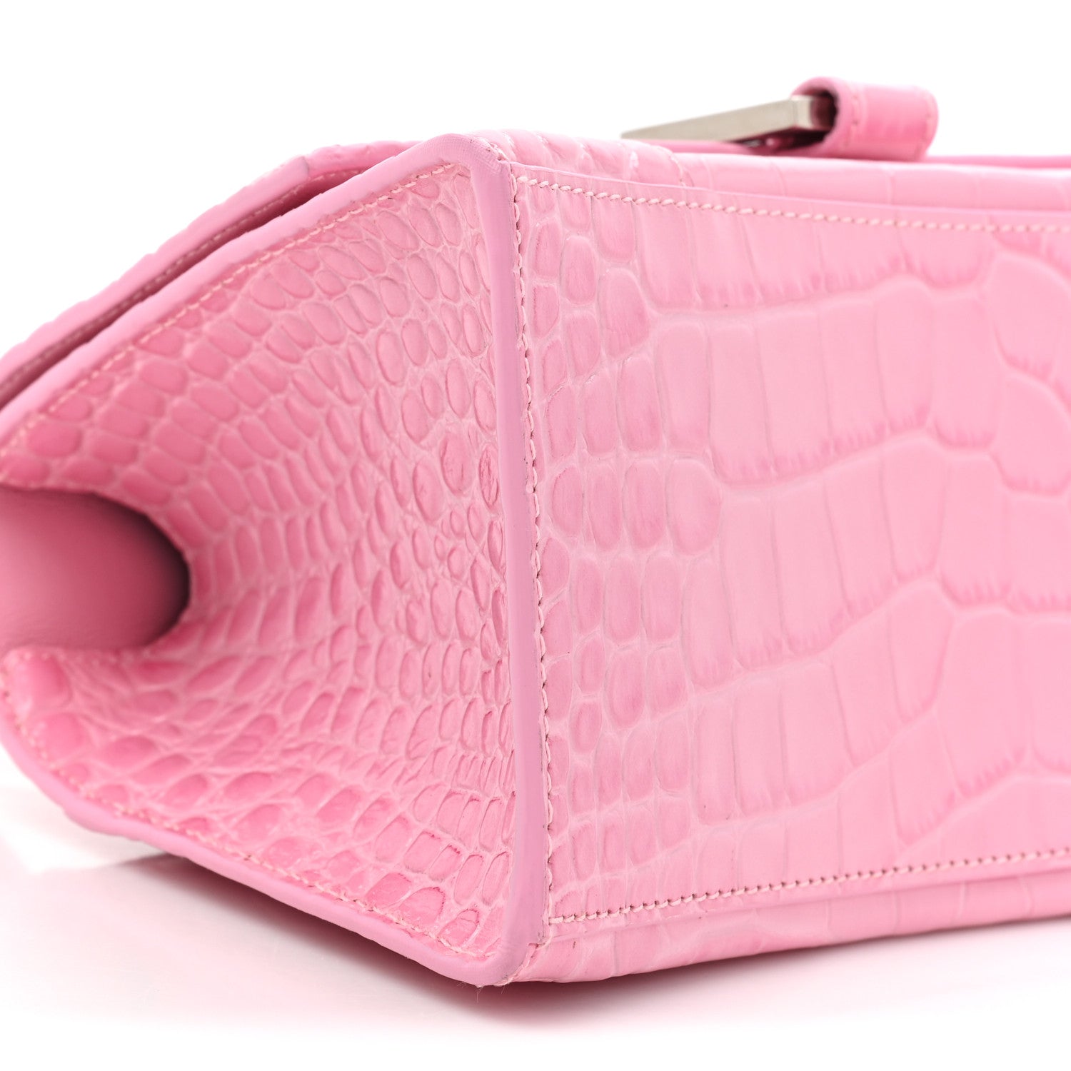 Balenciaga Shiny Calfskin Crocodile Embossed Small Hourglass Top Handle Bag Candy Pink 9 of 14