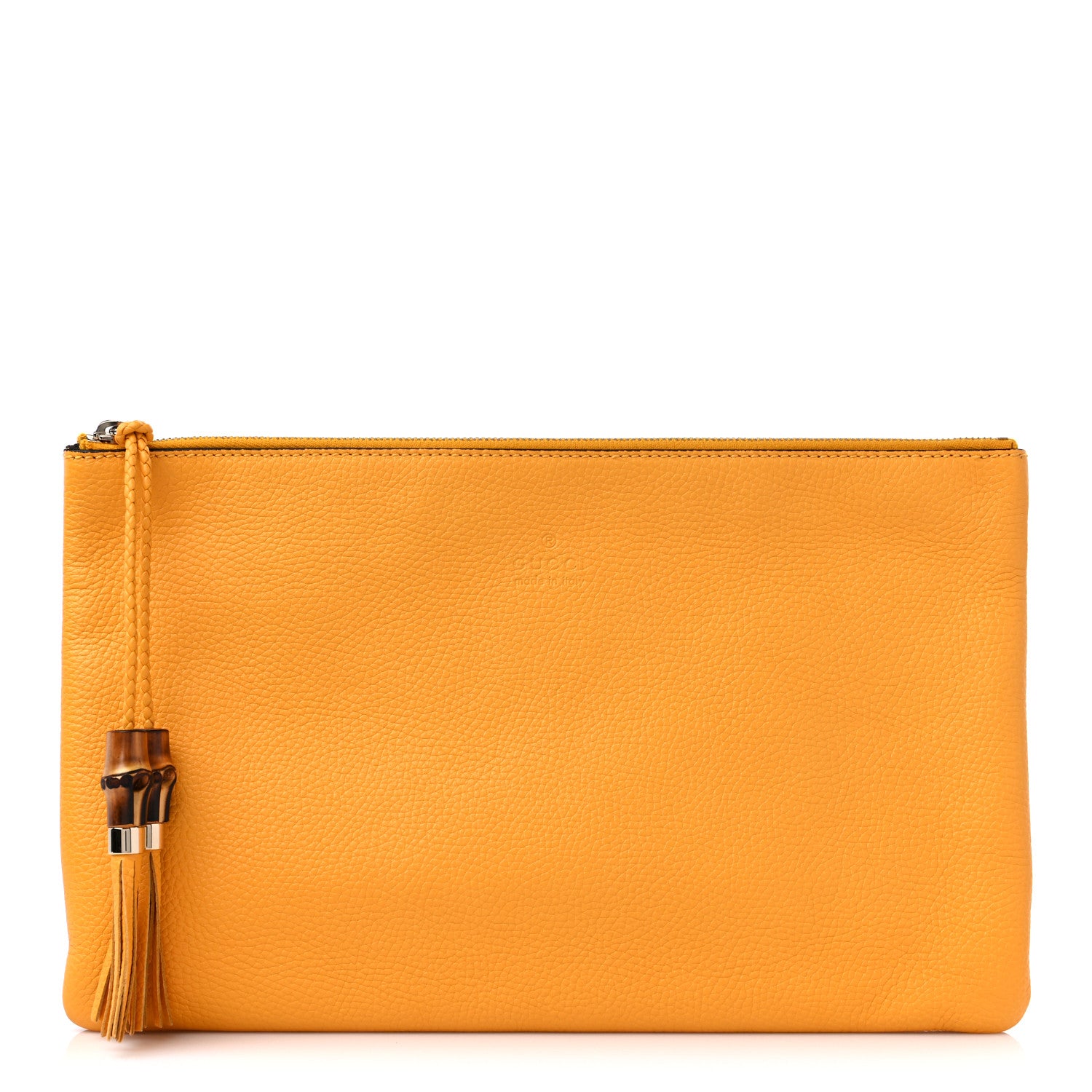 Gucci Pebbled Calfskin Large Bamboo Clutch Yellow 1 of 9
