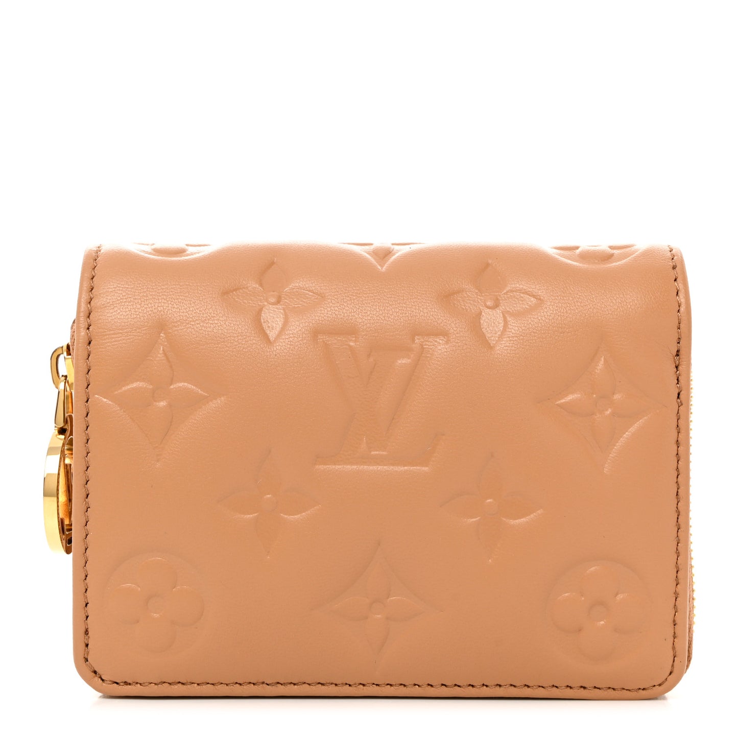 Lambskin Embossed Monogram Lou Coussin Wallet Camel