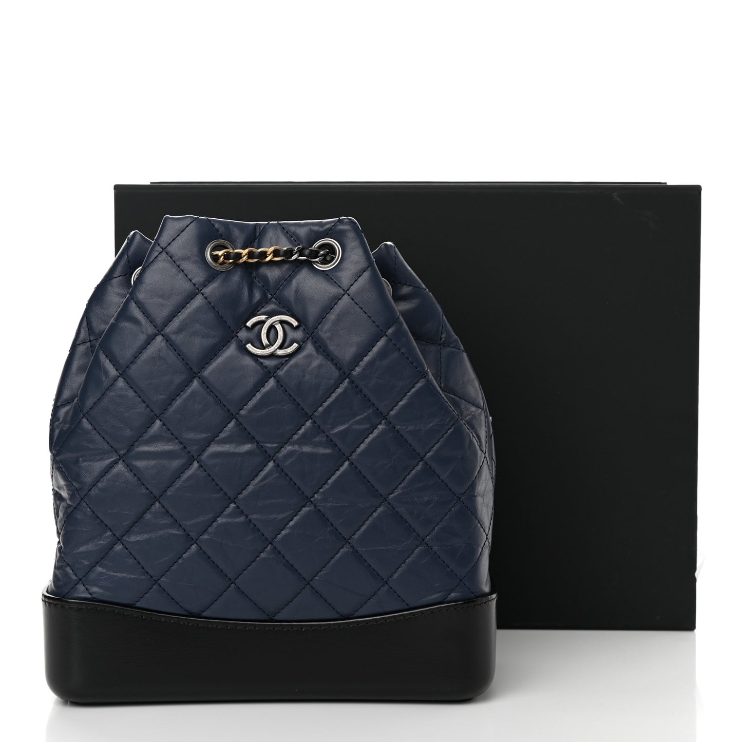Aged Calfskin Quilted Gabrielle Backpack Navy Black