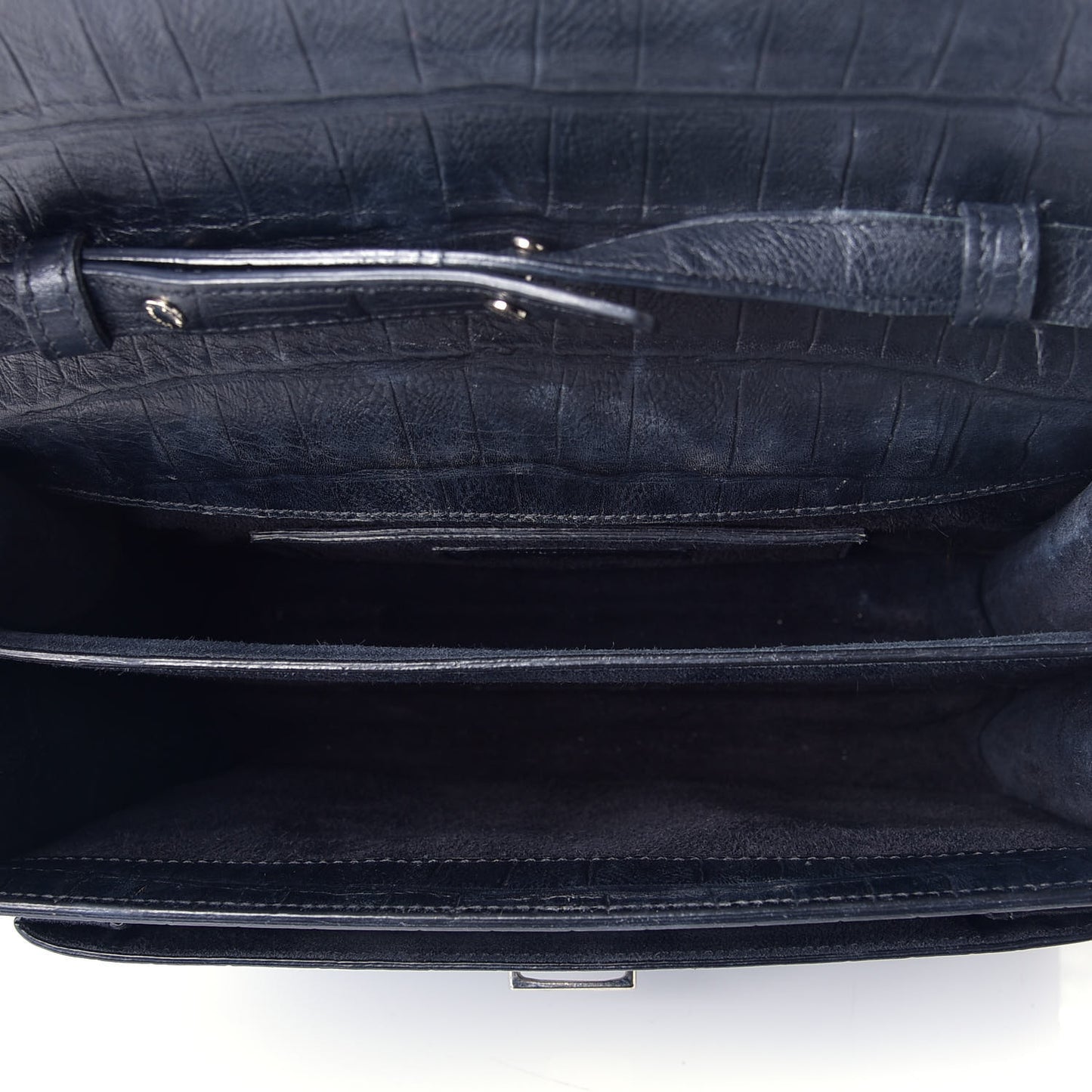 Calfskin Crocodile Embossed Medium High School Satchel Navy