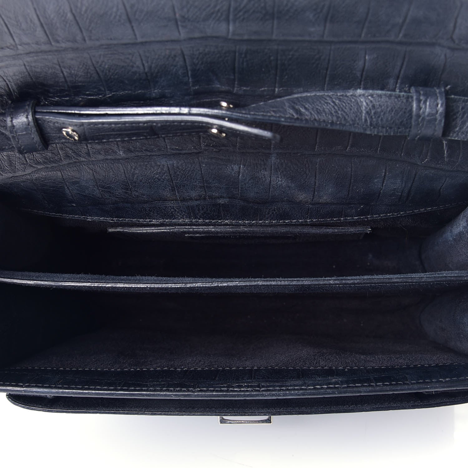 Saint Laurent Calfskin Crocodile Embossed Medium High School Satchel Navy 5 of 10