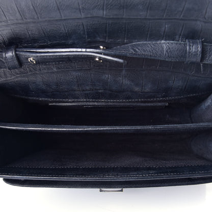 Saint Laurent Calfskin Crocodile Embossed Medium High School Satchel Navy 5 of 10