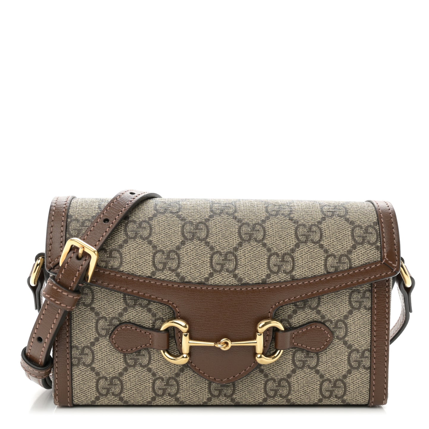 GG Supreme Monogram Mini Horsebit 1955 Shoulder Bag Beige Brown Sugar