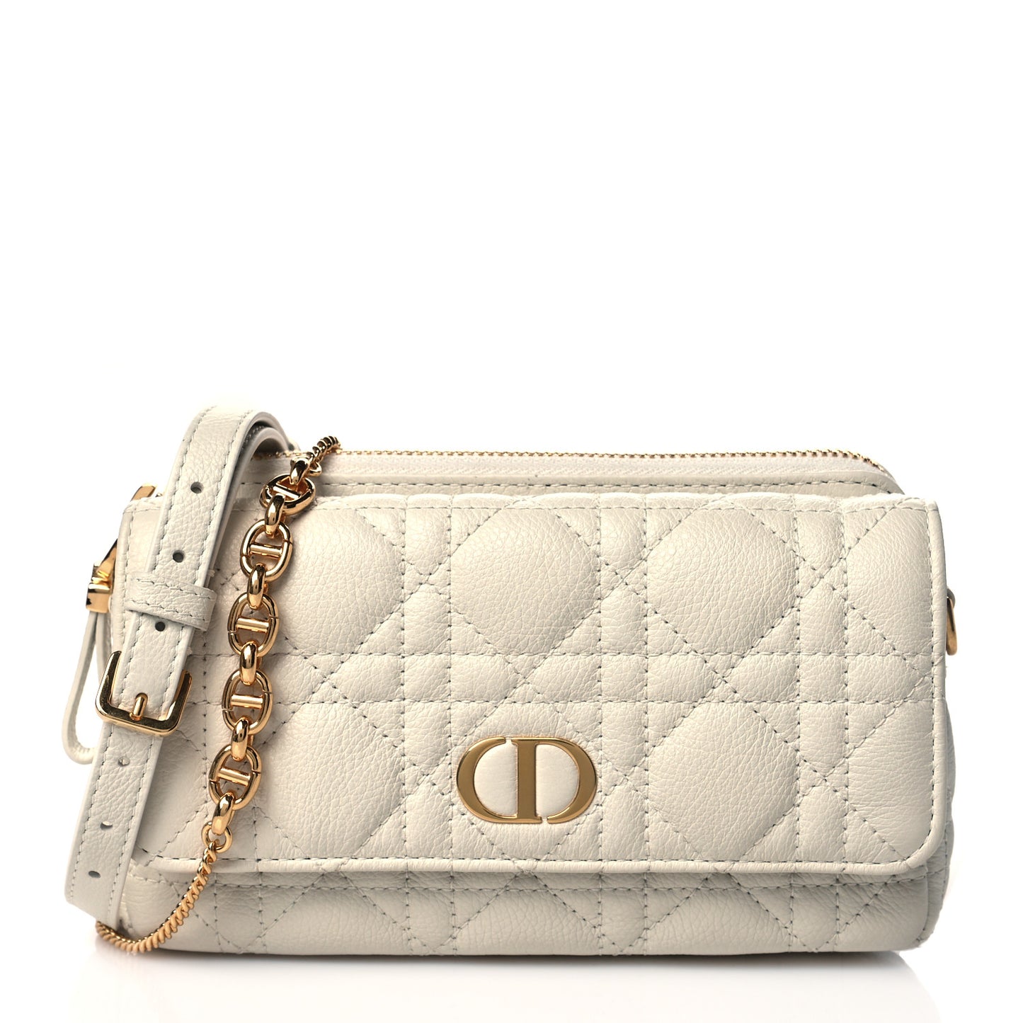 Supple Calfskin Cannage Caro Pouch with Chain Latte