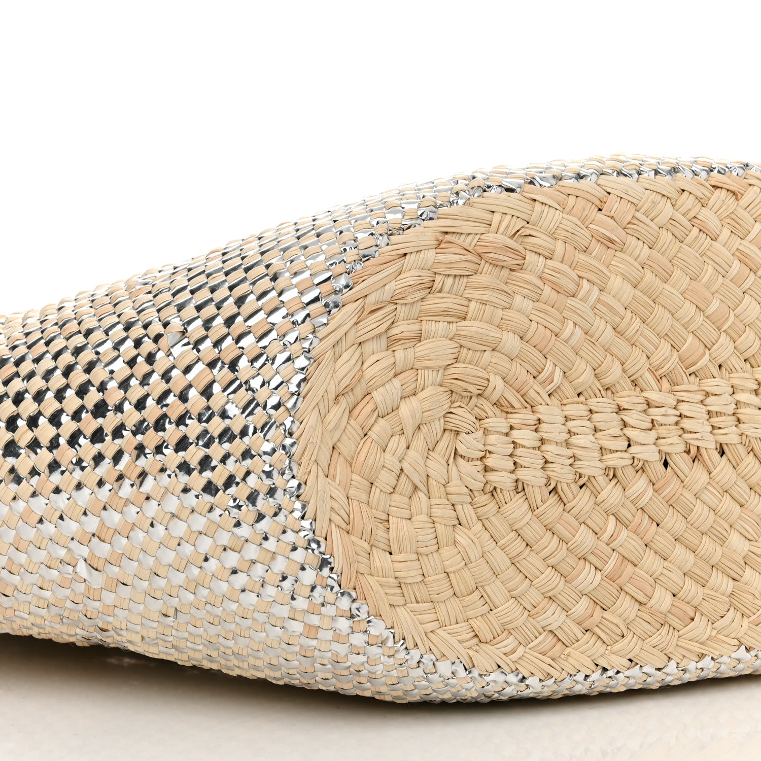 Loewe Calfskin Raffia Paulas Ibiza Sparkling Metallic Anagram Basket Tote Bag Natural Silver 8 of 9