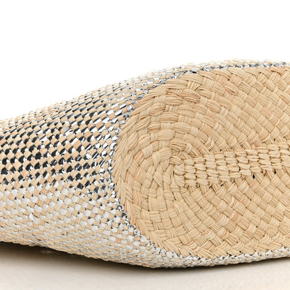Loewe Calfskin Raffia Paulas Ibiza Sparkling Metallic Anagram Basket Tote Bag Natural Silver 8 of 9