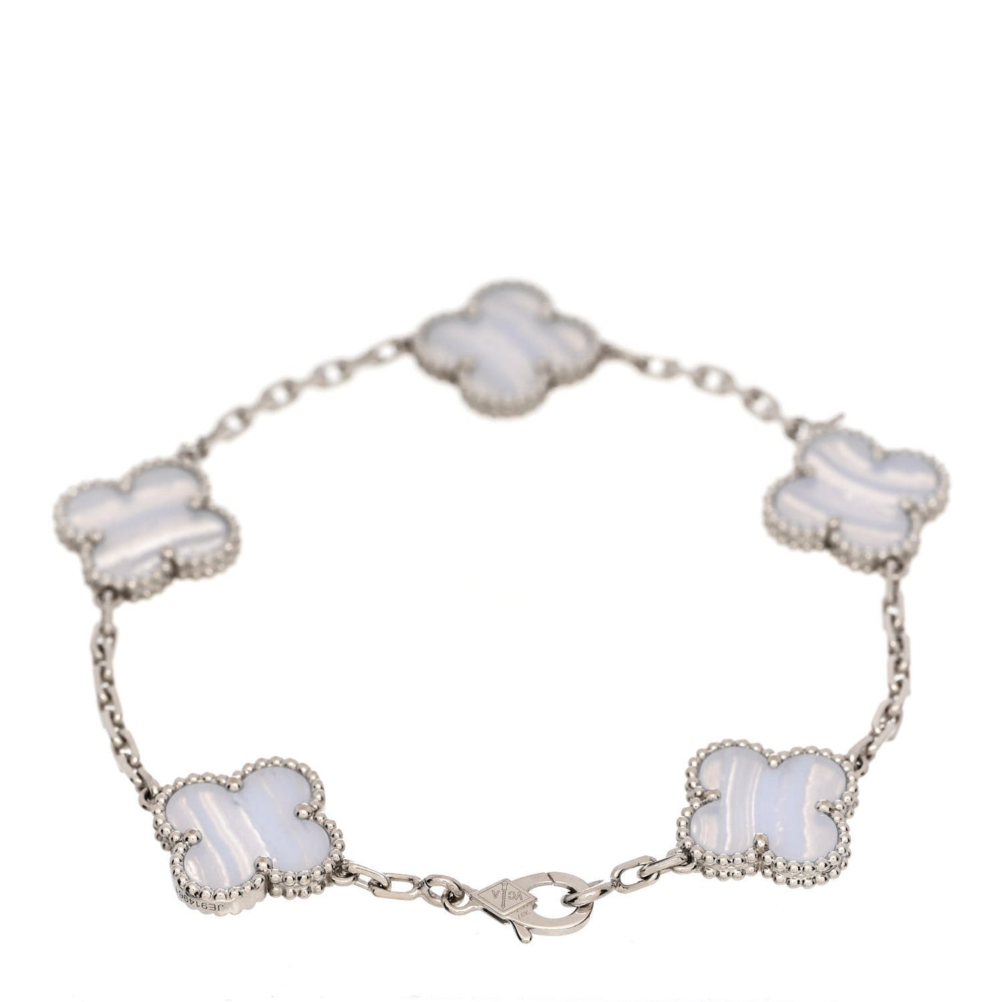 18K White Gold Chalcedony 5 Motifs Vintage Alhambra Bracelet
