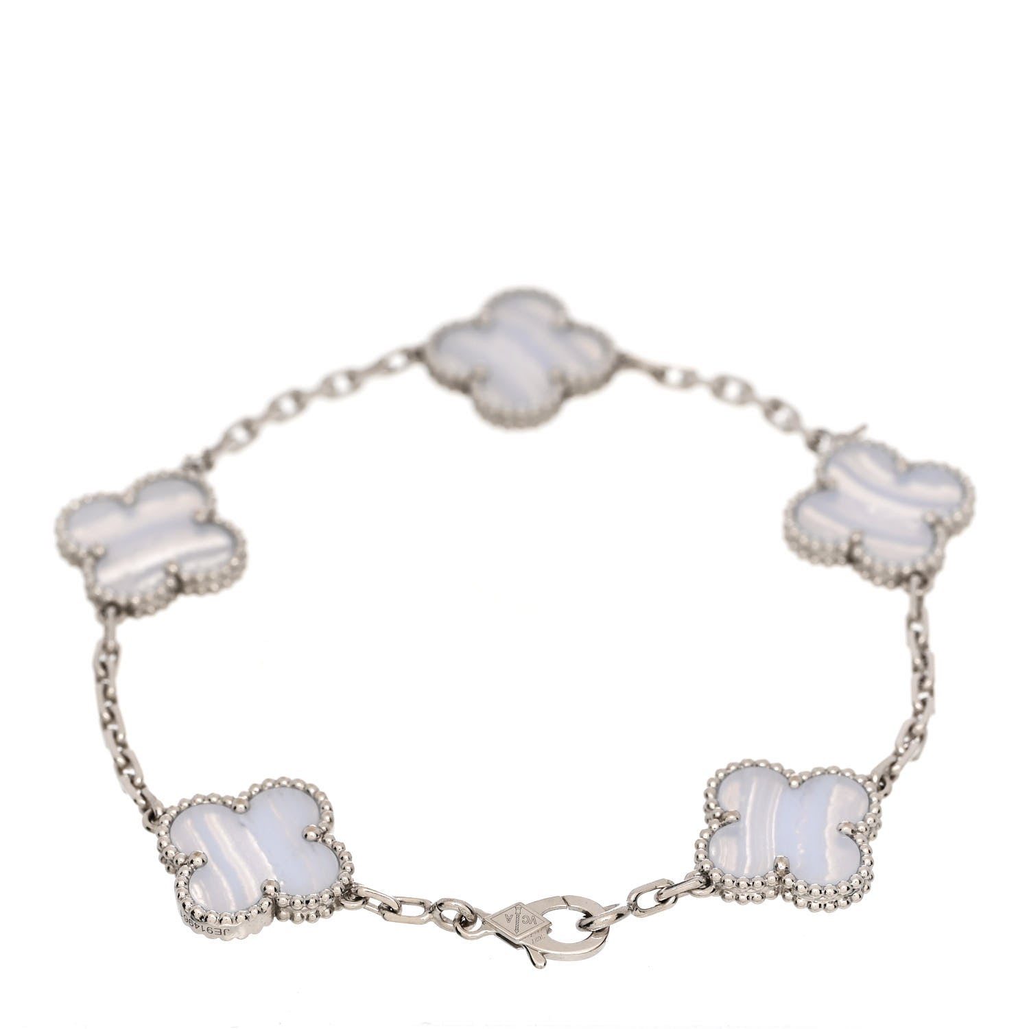 Van Cleef & Arpels 18K White Gold Chalcedony 5 Motifs Vintage Alhambra Bracelet 2 of 4